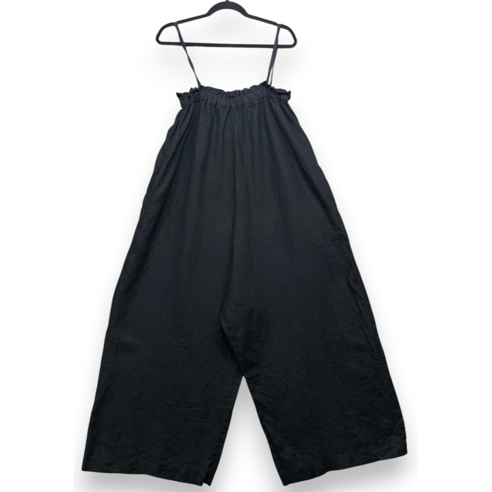 Ozma Deia Laundered Linen Jumpsuit Womens L Black Wide Leg Lagenlook Relaxed